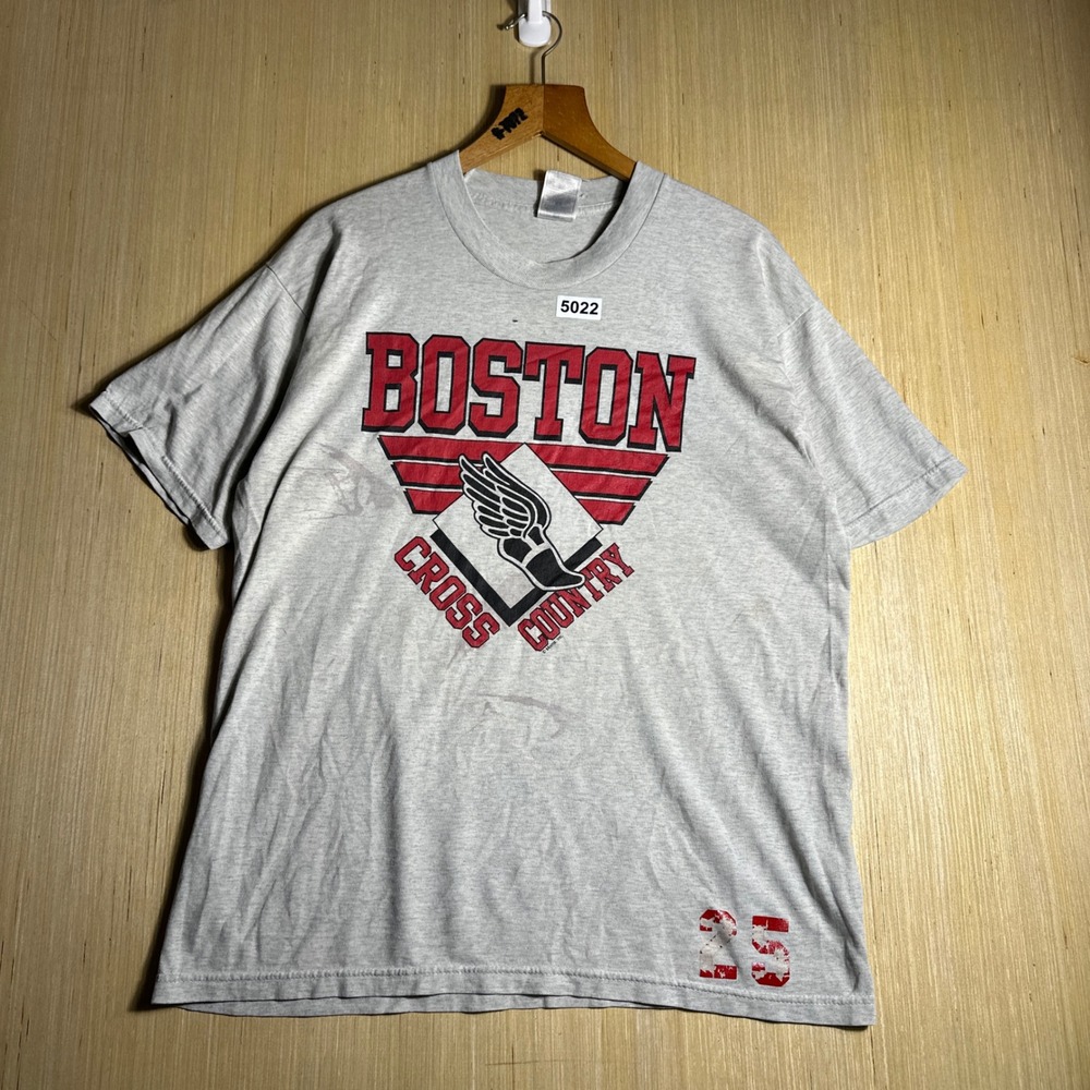 Vintage Boston Cross Country Shirt Mens Large Gray 90s Winged Foot Graphic